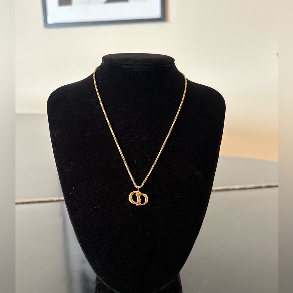 Dior Gold Tone CD Logo Pendant Necklace - Picture 8 of 11